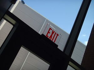 Fire emergency exit sign on building